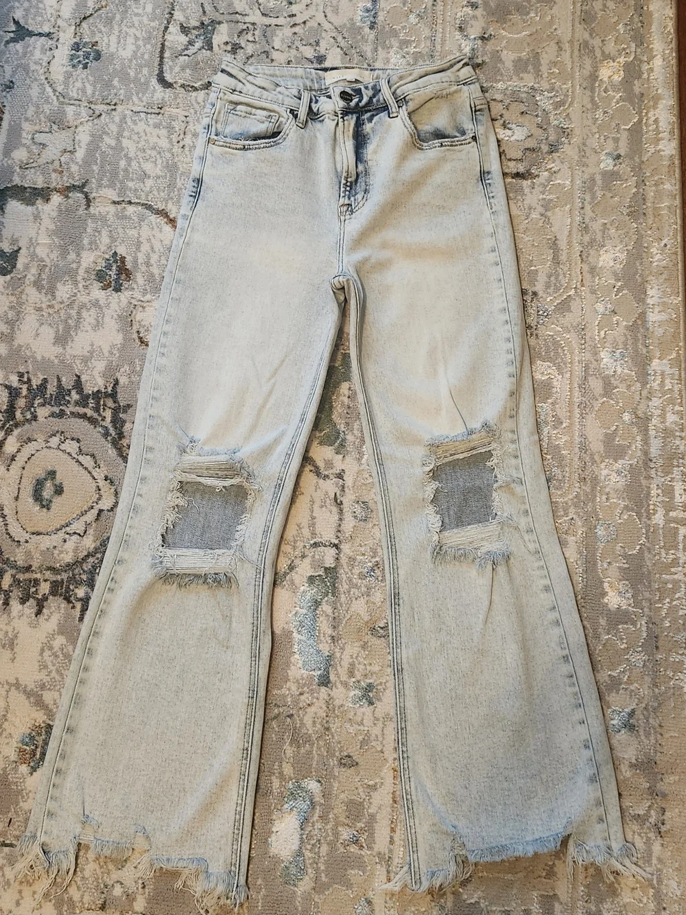 Women's Light Blue Distressed Ankle Flare Jeans-Risen Jeans